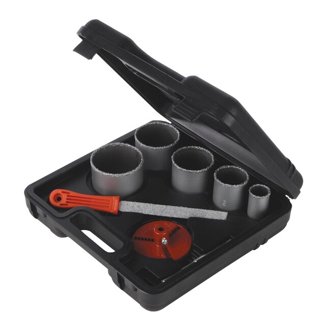 Silverline Complete gatenzaag set - hardmetaal - 33-83 mm - 8-delig - inclusief centreerboor en vijl