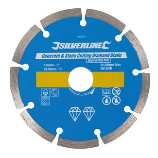 Silverline Gesegmenteerde diamantschijf voor beton en steen - Ø 125 mm - Asgat 22,23 mm - Voor nat en droog gebruik