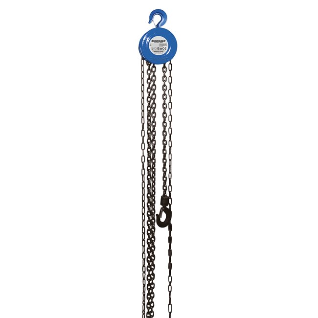Silverline Handtakel - gegalvaniseerde stalen ketting - 1000 kg hijslast - 2,5 m hijshoogte - compact voor krappe ruimtes