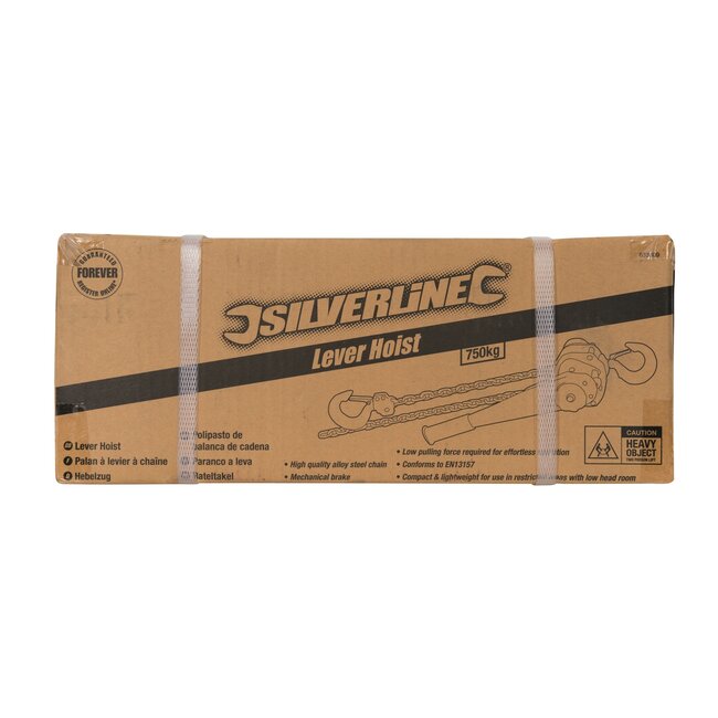 Silverline Rateltakel - verzinkt staal - 750 kg hijsen - hijshoogte 150 cm - grijs - met mechanische rem - voor kleine ruimtes