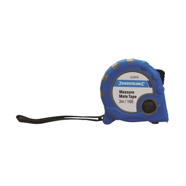 Silverline rolmaat - gecoate staalband - automatische oprolfunctie - 300 cm x 16 mm - zwarte rubberen greep - voor meten