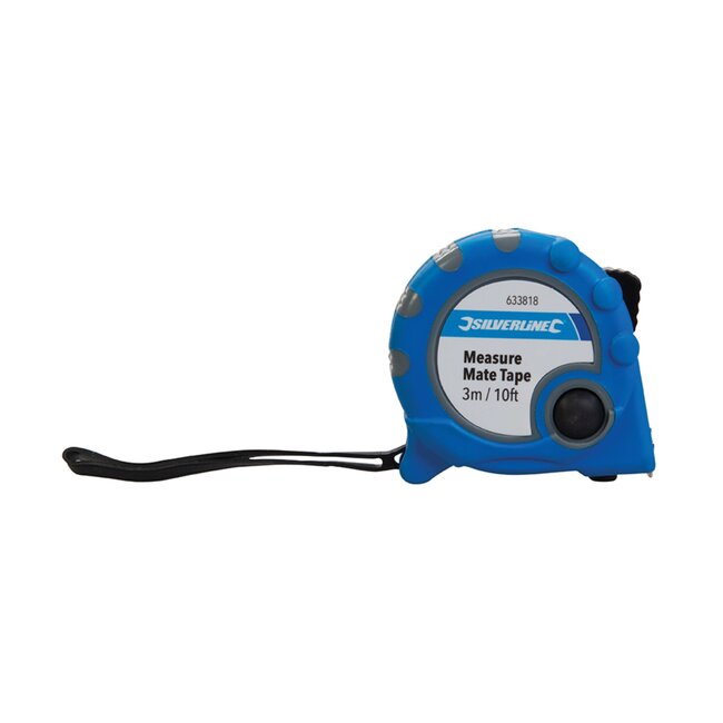 Silverline rolmaat - gecoate staalband - automatische oprolfunctie - 300 cm x 16 mm - zwarte rubberen greep - voor meten