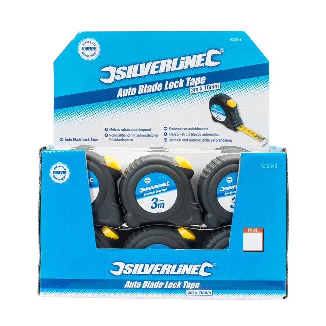 Silverline rolmaat meetlint - nylonband, krasbestendig - automatische vergrendeling - 300 cm x 16 mm - 30 stuks - kluswerk