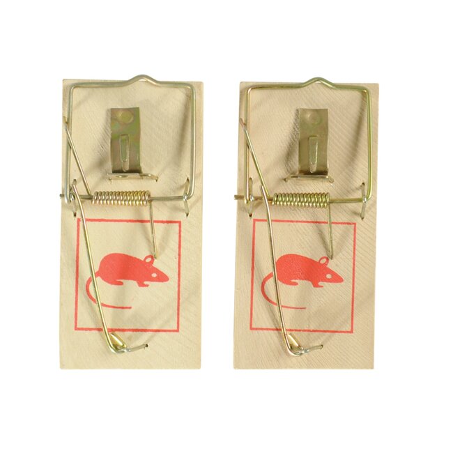 Fixman muizenvallen - hout - snel reagerende klemval - 10 x 4,5 cm - naturel - set van 2 - voor muizenbestrijding in huis