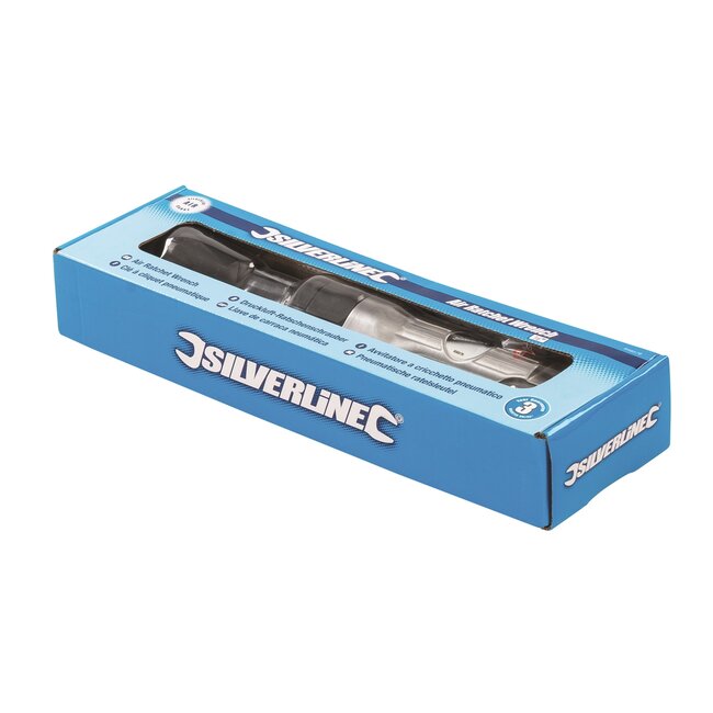 Silverline pneumatische ratelsleutel 1/2 inch - gepolijst staal - 61 Nm koppel 140 l/min - 260 mm - zilver - voor auto-onderhoud