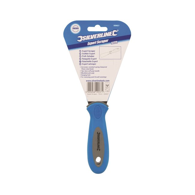 Silverline Schildersschraper - roestbestendig staal - antislip handgreep - 75 mm bladbreedte - blauw - verf- en behangverwijdering