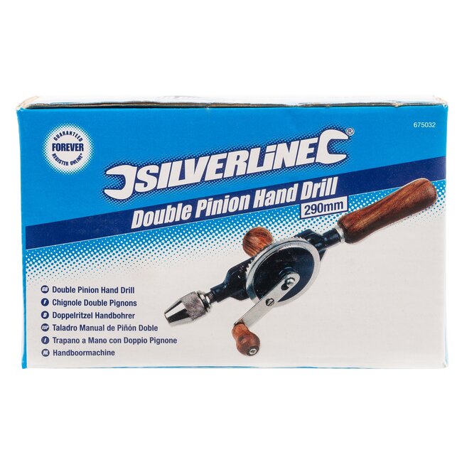 Silverline Precisie handboor 290 mm - dubbel tandwiel - hardhouten grepen houtkleur - 3-kaak spankop - voor hout en metaal