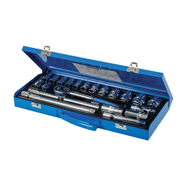 Silverline Complete dopsleutelset - 21-delig - metrisch - chroom vanadium staal - 10 t/m 32 mm