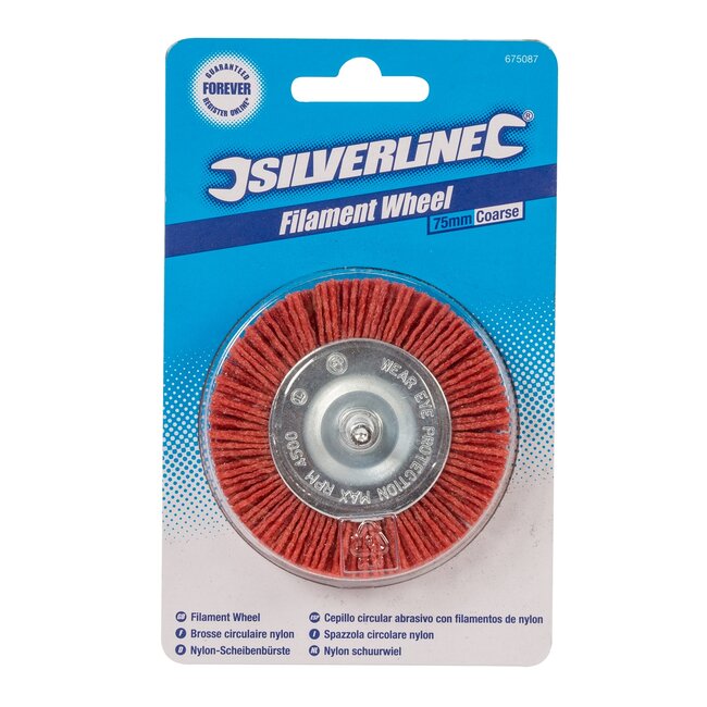 Silverline Schuurwiel nylon met siliciumcarbide - grof, vonkvrij ontbramen en reinigen - Ø 75 mm - 6 mm schacht - metaal en hout
