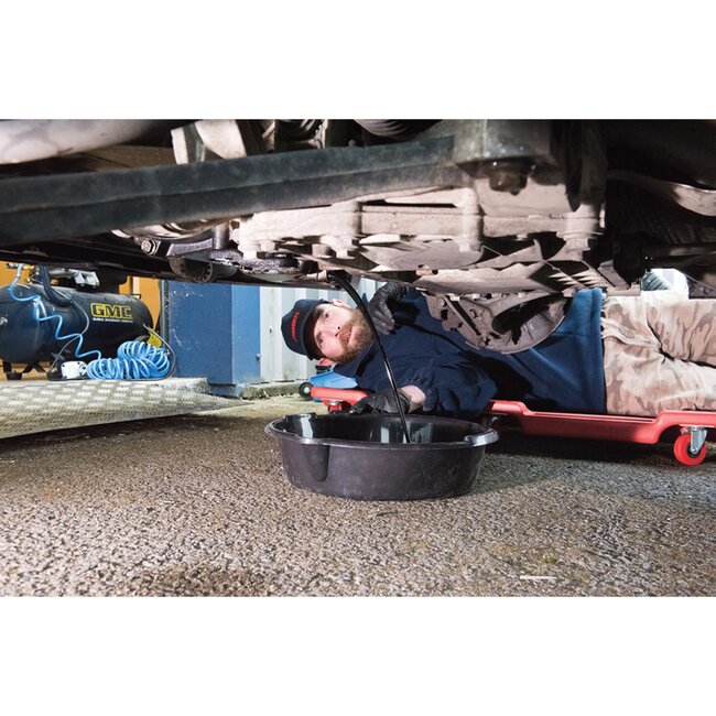 Silverline Olieopvangbak - kunststof - met schenktuit voor schoon afgieten - 6 liter, diepte 9 cm - zwart - auto-onderhoud