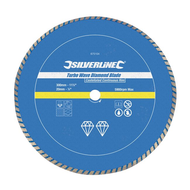 Silverline Diamant Turbo Wave Snijschijf - Doorslijpschijf - Ø 300 mm - Asgat 20 mm - Gesloten Velg