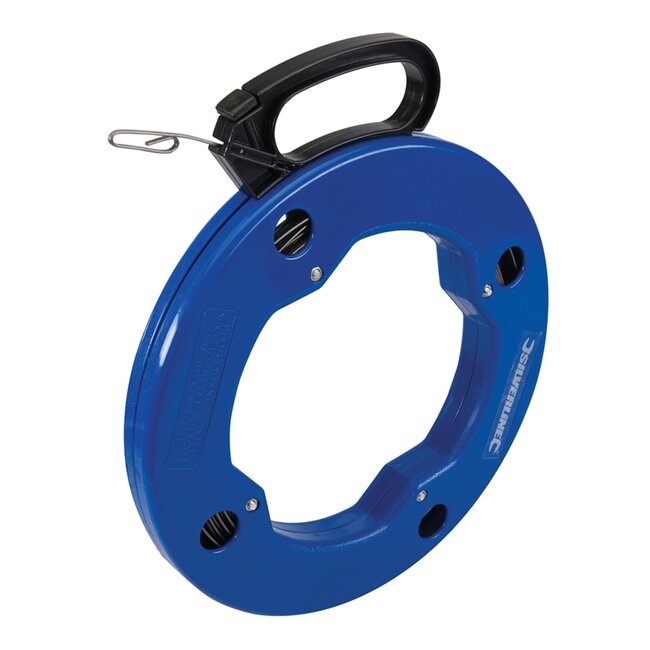 Silverline Kabeltrekveer oprolbaar - flexibel veerstaal - handvat met rem - 30 meter - voor bedrading in leidingen en muren