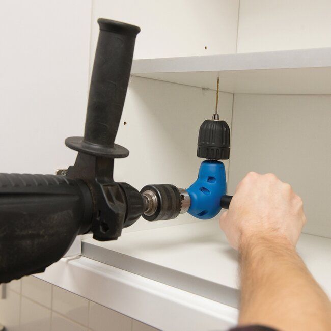 Silverline Boormachineaccessoire - haakse sleutelloze spankop - nylon hulzen - 0,8-10 mm - blauw - voor boren op krappe plekken