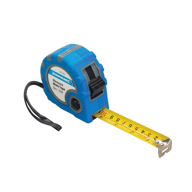 Silverline Rolmaat - Meetlint - Automatische oprolfunctie - 8 meter - Blauw
