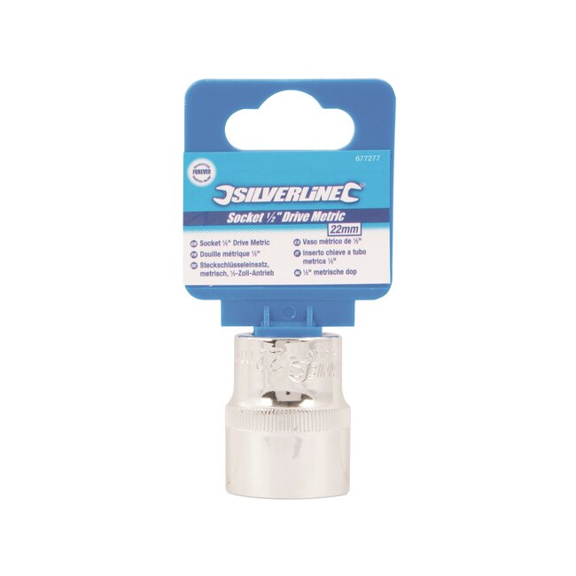 Silverline Zeskantdop 22 mm - chroom-vanadiumstaal - maximale koppeloverdracht en roestbestendig - zilver - voor ratel 1/2 inch