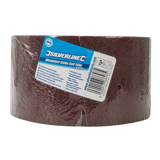 Silverline Schuurpapier op rol - aluminiumoxide - korrel 40 grof - 115 mm x 50 m - voor vlak- en handschuren