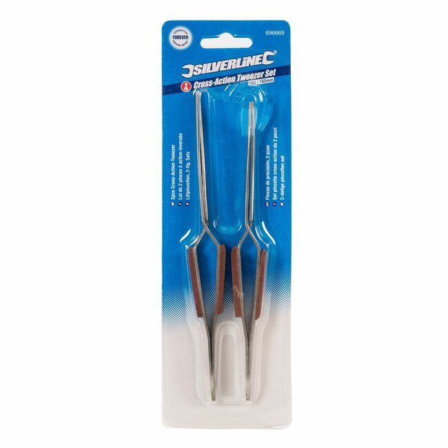 Silverline Pincetset - roestvrij staal - zelfsluitend - 25 mm - zilver - 2-delig - rechte en 45 graden - soldeerwerk, modelbouw