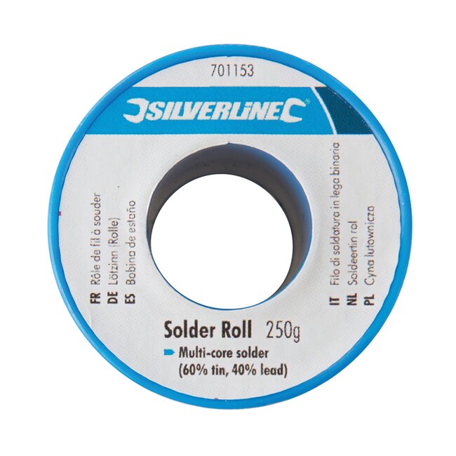 Silverline Soldeerdraad - 60/40 tin/lood - fijn solderen - 1 mm - zilverkleurig - 250 g op rol - elektronica, koper, messing