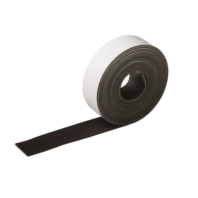 Silverline Magneetband - magnetisch rubber - zelfklevend, flexibel - 25 mm x 3 m - zwart - 2 rollen - voor lichte bevestiging