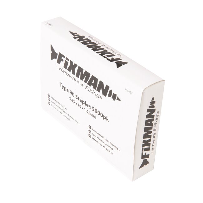 Fixman Tackernieten type 90 - staal - smalle kroon 5,8 mm, lengte 10 mm - extra sterk - 5000 stuks - voor hout en bekleding