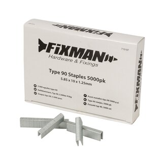 Fixman Tackernieten type 90 - staal - smalle kroon 5,8 mm, lengte 10 mm - extra sterk - 5000 stuks - voor hout en bekleding