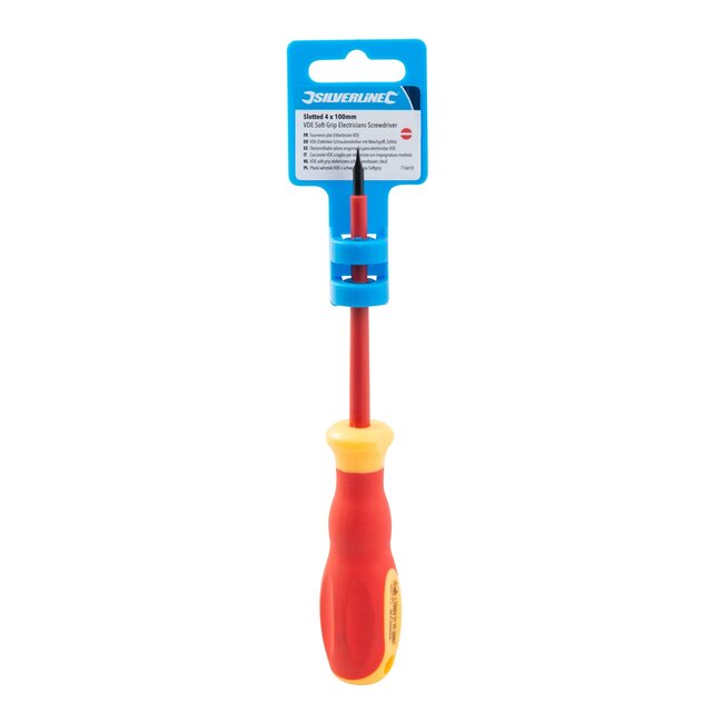 Silverline elektriciens sleufschroevendraaier - chroomvanadium - VDE 1000V geisoleerd - 0,8 x 4 x 100 mm - rood/geel voor elektra