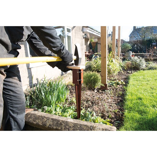 Fixman Gepunte paalhouder - verzinkt staal met poedercoating - 75 x 75 x 750 mm - grijs - zonder graven - schutting, pergola