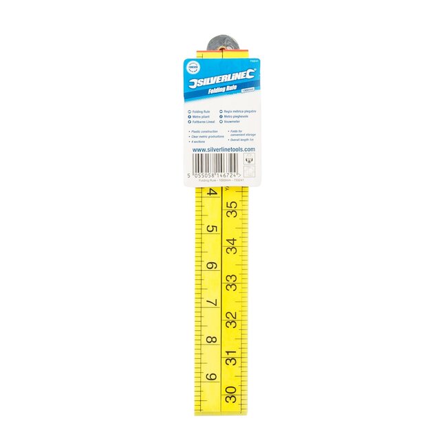 Silverline vouwmeter duimstok - kunststof - inklapbaar 4-delig - 100 cm (1000 mm) - glanzende afwerking - voor nauwkeurig meten