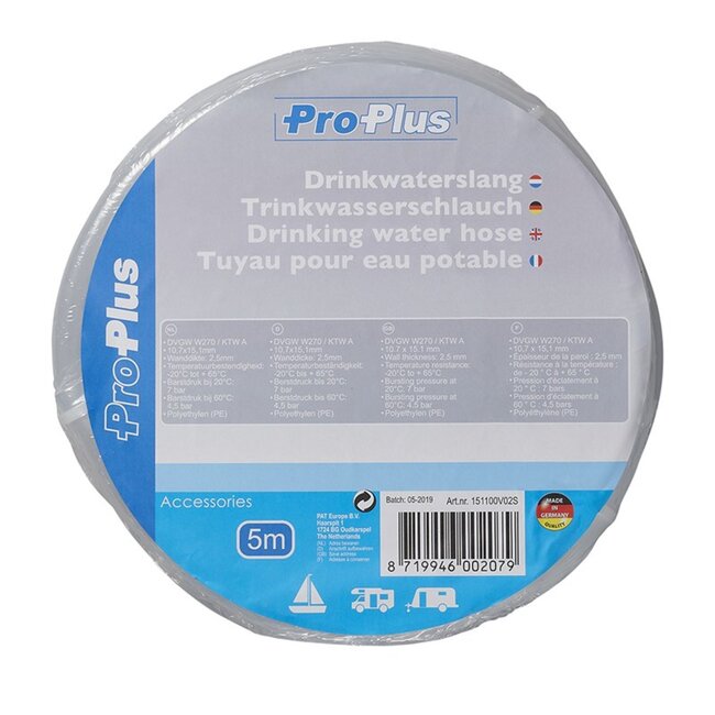ProPlus Drinkwaterslang - 5 meter - Temperatuurbestendig - Transparant - Ø 15 mm extern, Ø 10 mm intern