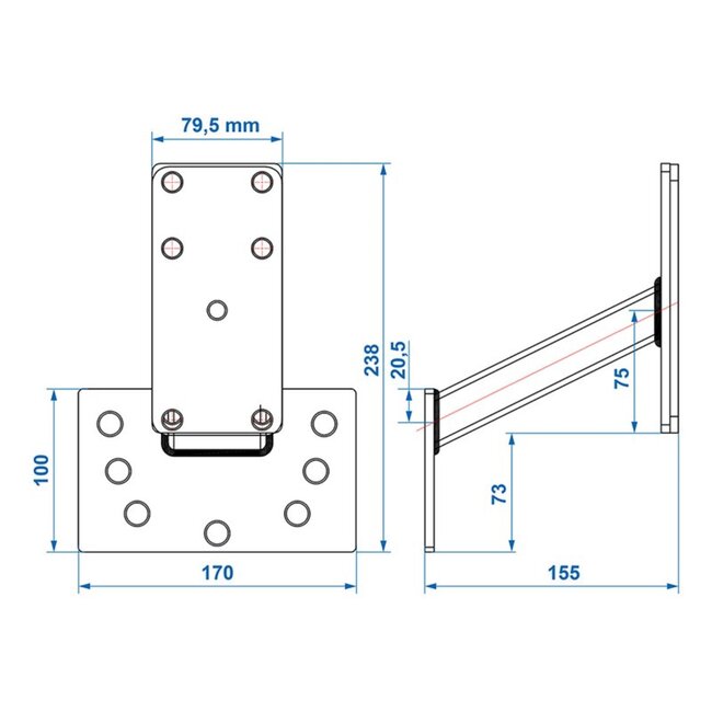 ProPlus Reservewielhouder - Gegalvaniseerd staal - Voor 8-15 inch banden - 23x16x17 cm - 2,13 kg