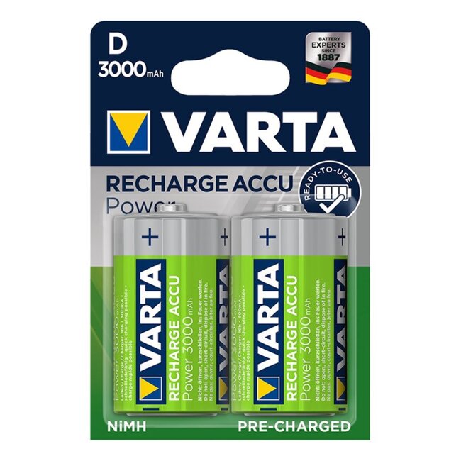 Varta Oplaadbare NiMH D-batterijen - 3000 mAh - 1,2V - 2 stuks