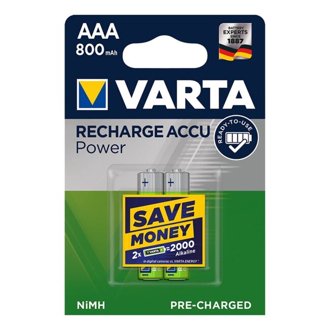 Varta Oplaadbare AAA-batterijen - NiMH - 800 mAh - 1,2V - 2 stuks