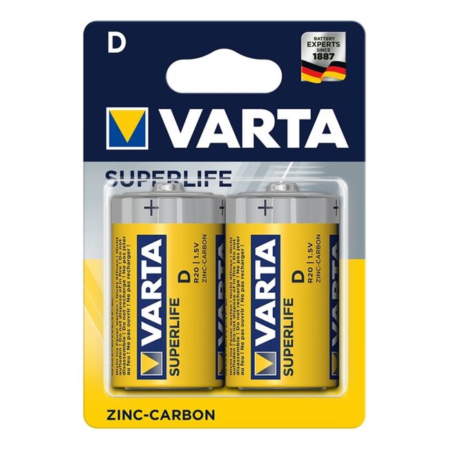 Varta Koolzink batterijen - R20/D/Mono - 1,5 Volt - 2 stuks