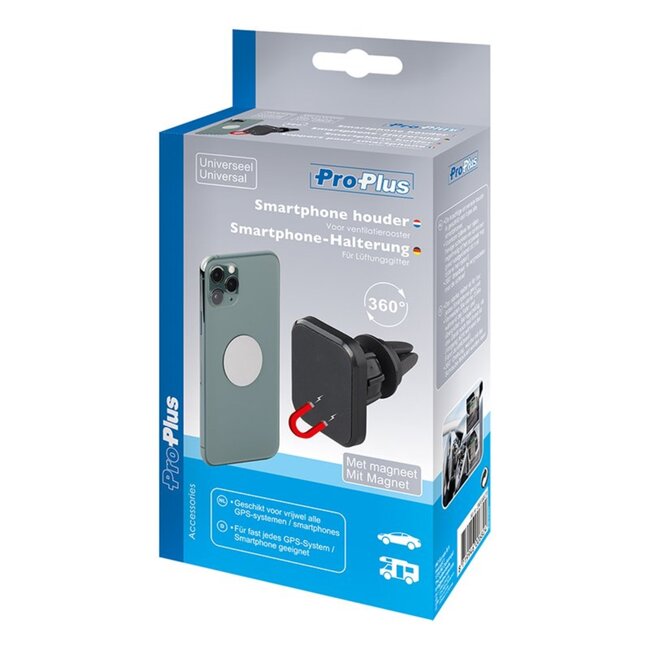 ProPlus Universele smartphonehouder met magneet voor ventilatierooster - zwart - schokbestendig - eenvoudig te bevestigen