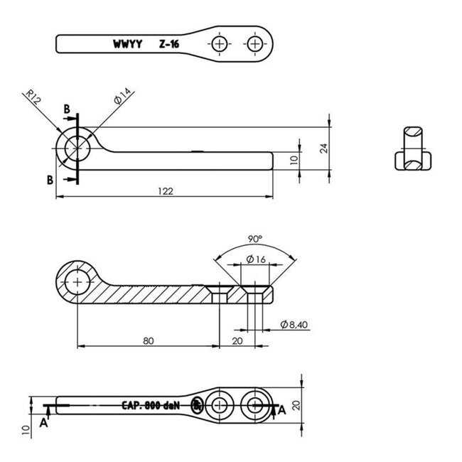 ProPlus Tegenstuk voor spansluiting - 122 x 20 mm - 800 kg trekkracht - Dekra-gekeurd