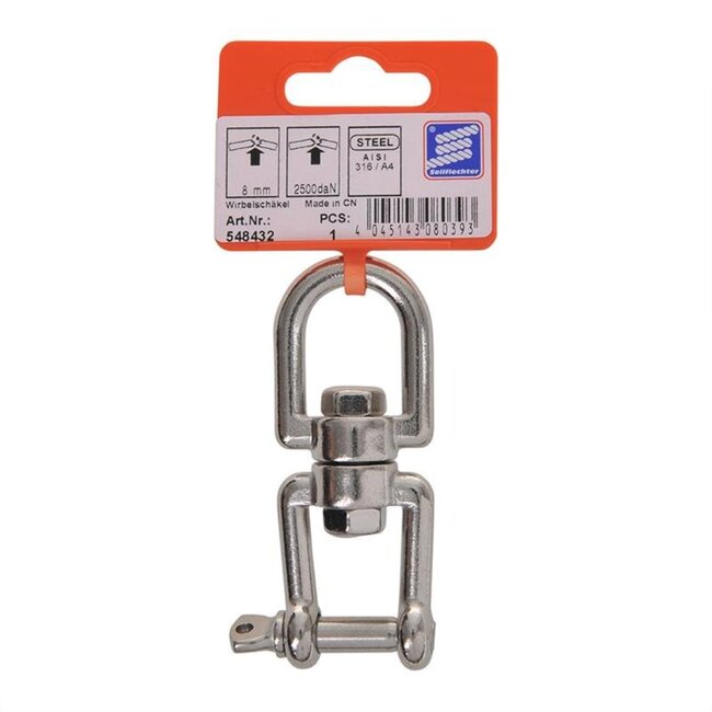 Seilflechter Wartelsluiting - RVS AISI 316 - Oog/Vork - 8 mm - 2500 daN