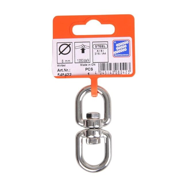 Seilflechter Wartelsluiting - 6 mm - RVS AISI 316 - Oog/Oog - 1350 daN