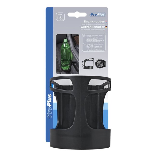 ProPlus Drankhouder met flexibele montagebeugel - geschikt voor flessen tot 1,5 liter - zwart