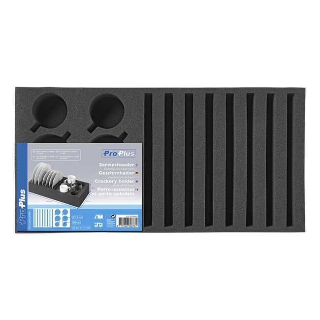 ProPlus Borden- en bekershouder - zacht foam - 8 borden, 6 bekers - zwart
