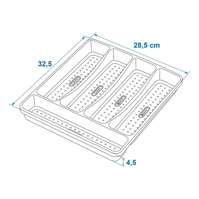 ProPlus Bestekbak - 5 vakken - Antislip - Kunststof - 32,5 x 28,5 x 4,5 cm - Wit/Grijs