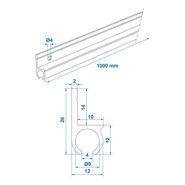ProPlus Tentrail - Aluminium - 180° Hoek - Inclusief Schroeven - 100 cm