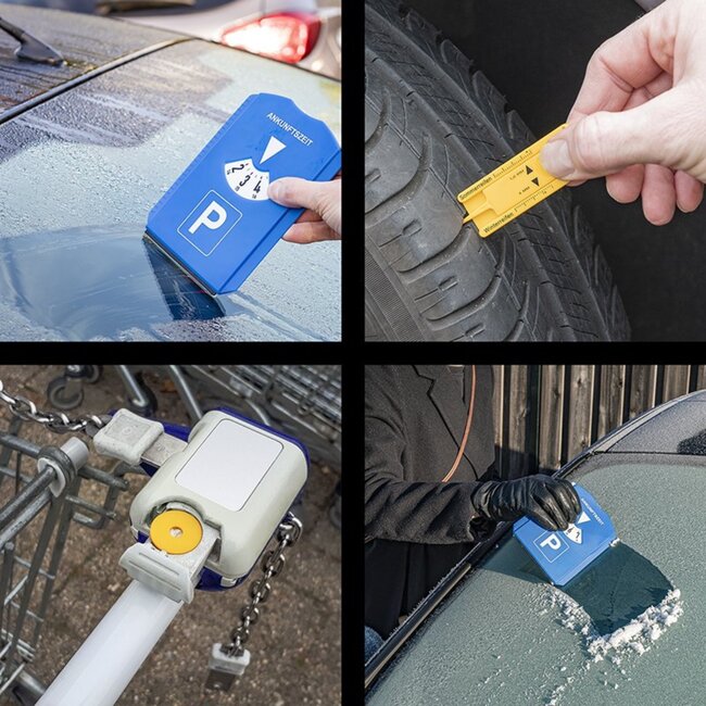 ProPlus Parkeerschijf 5-in-1 - Duitse tijd - IJskrabber - Bandenmeter - Raamtrekker - Winkelwagenmunt