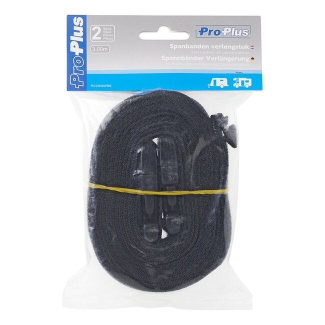ProPlus Spanband verlengstuk - 3 meter - set van 2 - zwart - voor caravan- en camperdakhoes