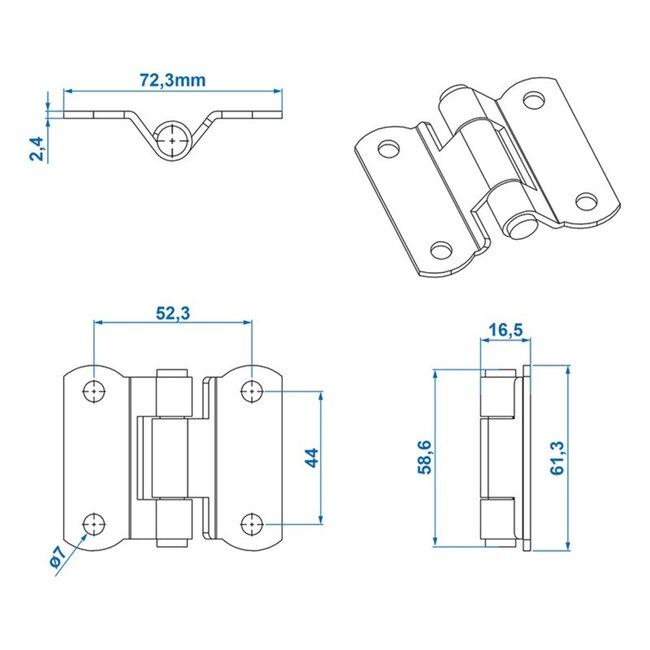 ProPlus Vlinderscharnier - Staal - Verzinkt - 73 x 61 mm - Weerbestendig