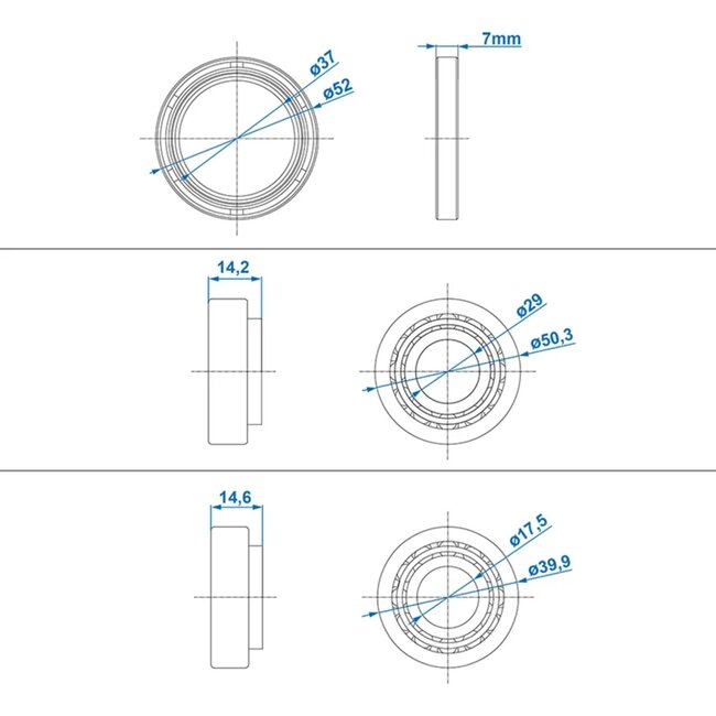 ProPlus Lagerset - conisch - geschikt voor AL-KO 1636/1637 - 37 x 52 x 7 mm