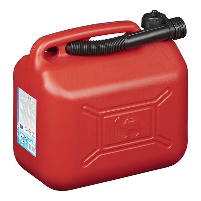 ProPlus Jerrycan - 10 liter - kunststof - rood - UN-gekeurd - antioverlooptrechter