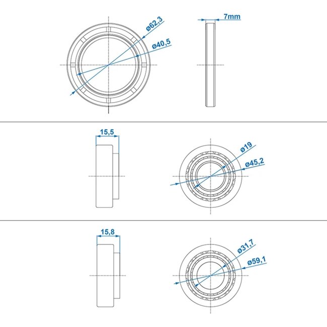 ProPlus Lagerset - Conisch - Geschikt voor gecombineerde belastingen - Ø 62.3 x Ø 40.5 x 7 mm