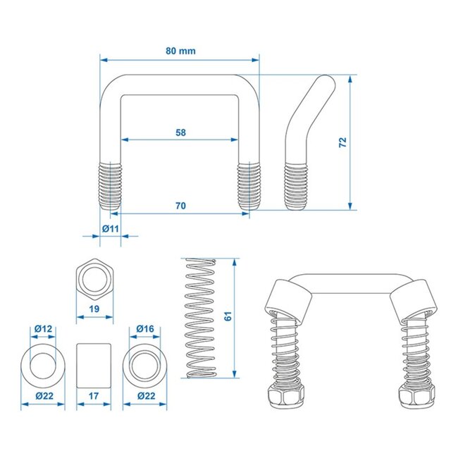ProPlus Sjorbeugel met veer - RVS - 800 kg trekkracht - 70 mm