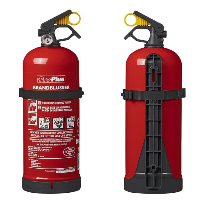 ProPlus Brandblusser met manometer - poeder - brandklasse ABC - 2 kg - vorstbestendig - geschikt voor voertuigen en boten