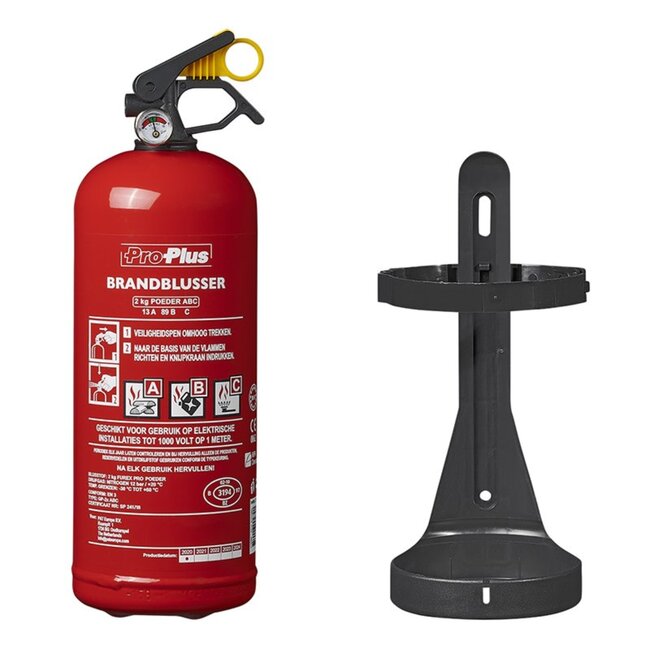 ProPlus Brandblusser met manometer - poeder - brandklasse ABC - 2 kg - vorstbestendig - geschikt voor voertuigen en boten